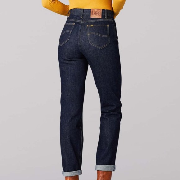 LEE Vintage Modern Retro Rinse Dark denim High Rise Straight Jeans Free People - Picture 5 of 9